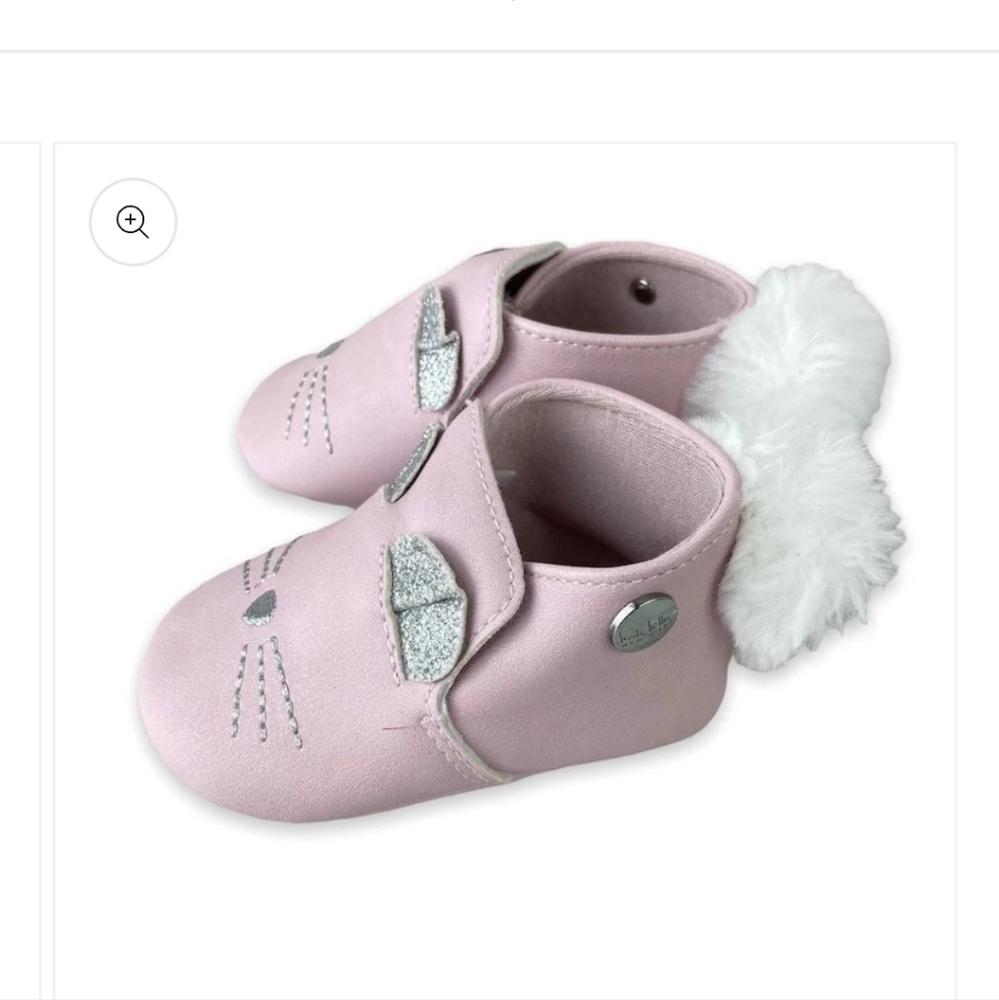 Nicole Miller Embroidered Pink & Silver Bunny White Fur Pom Crib Shoes 0- 6 Mos - Picture 2 of 8